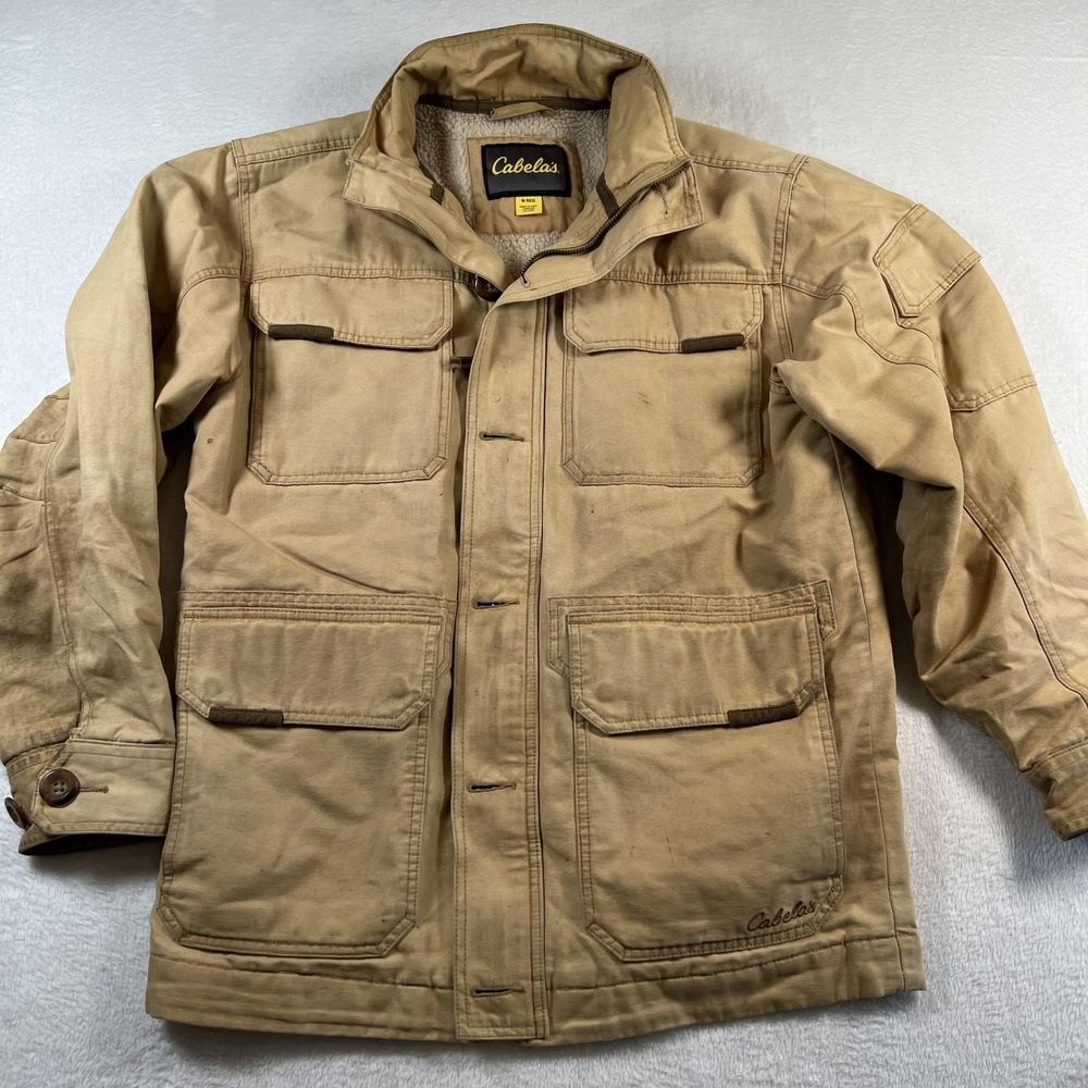 Vintage Cabela's Jacket Mens Medium Beige‎ Canvas Insulated Full Zip Chore Coat